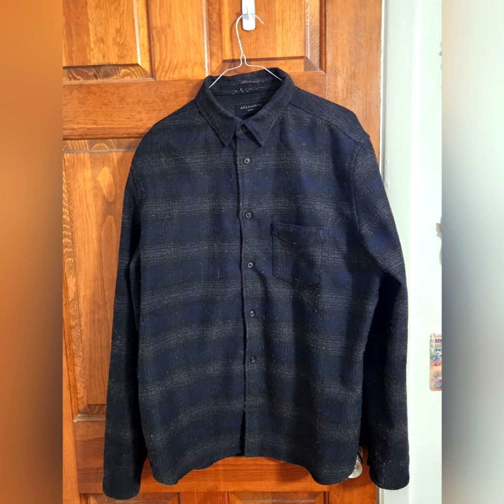 AllSaints Newhalen Black Plaid Button-Up Shirt